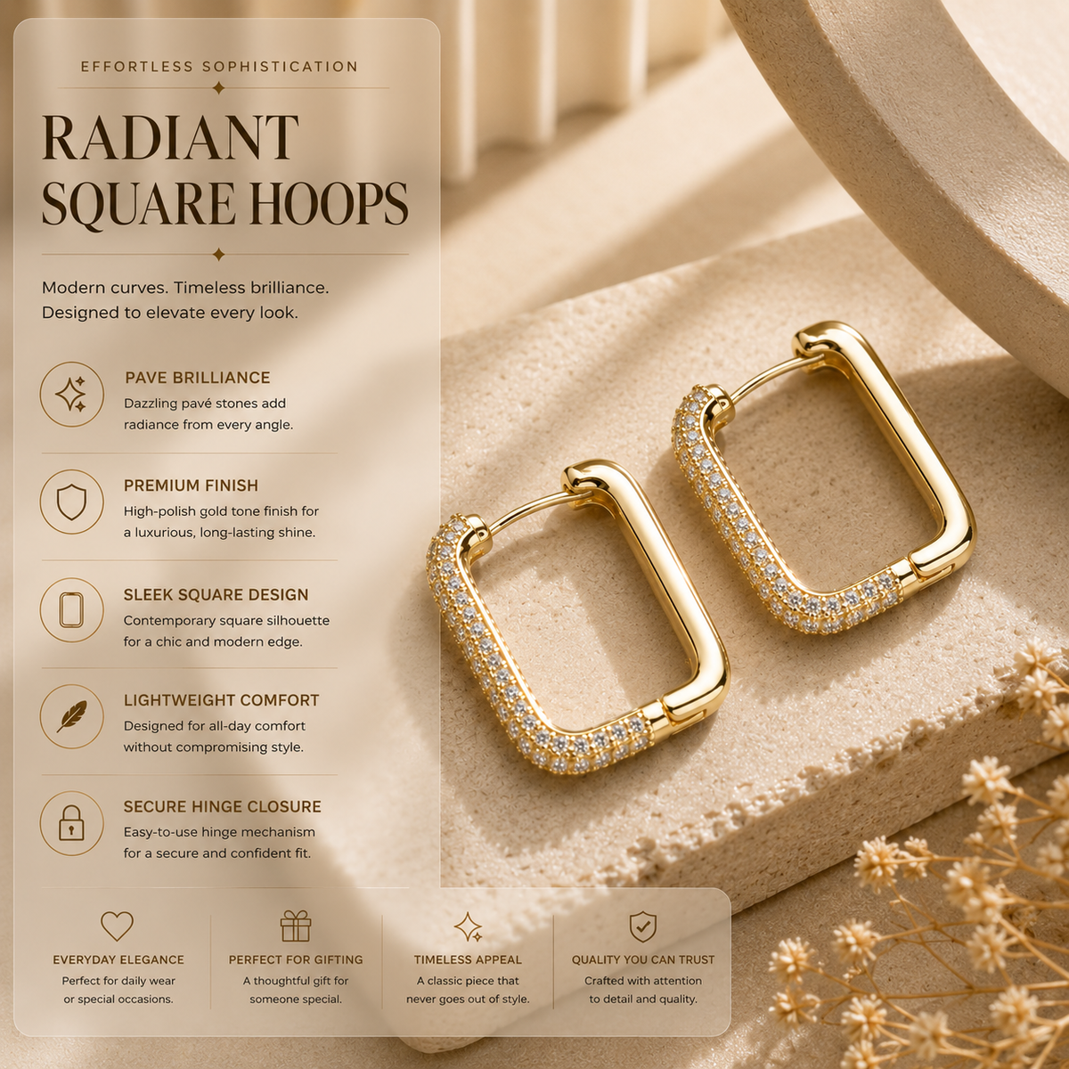Facet Studs – Sculptural Gold-Tone Statement Earrings