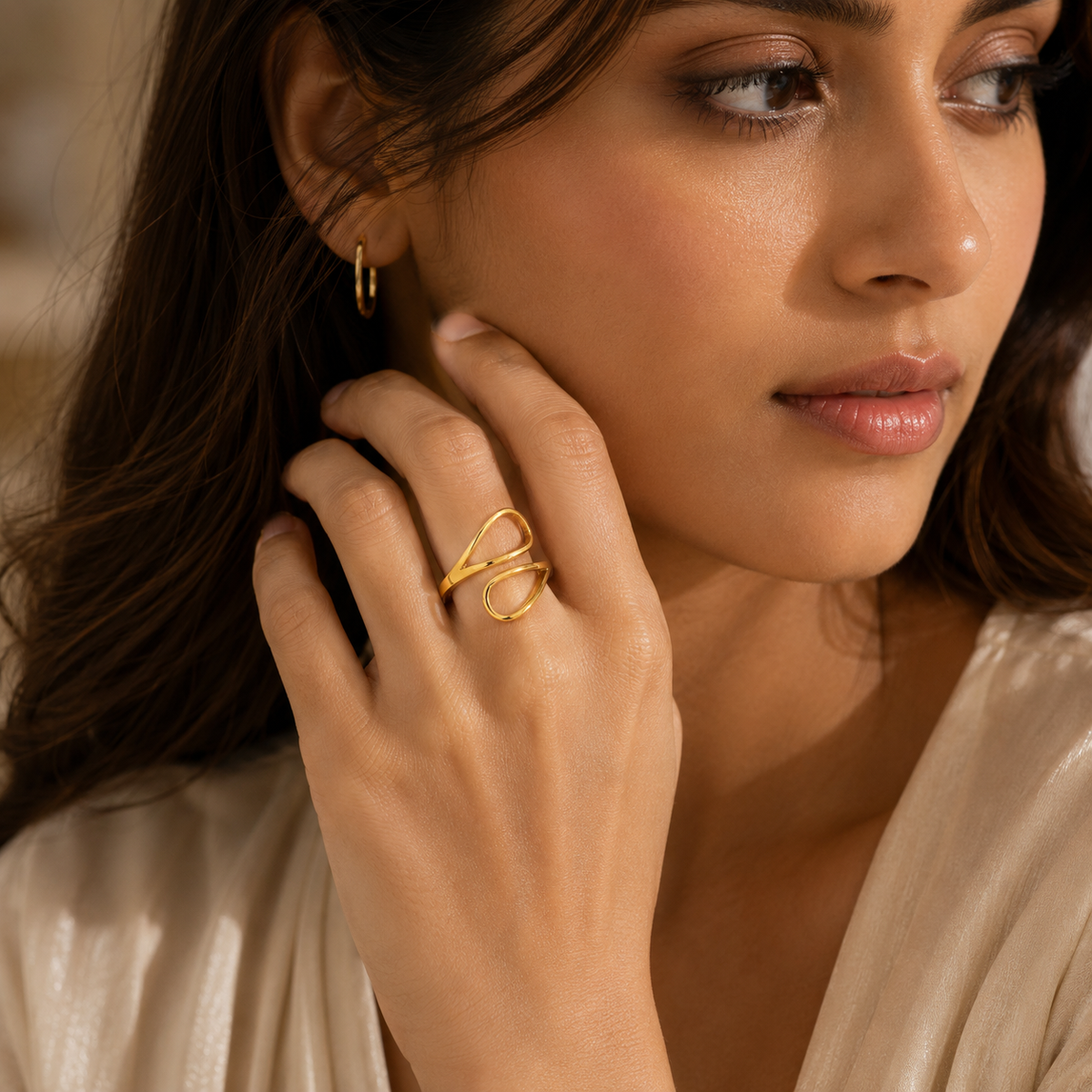 Joū Ring gold statement ring styled on model