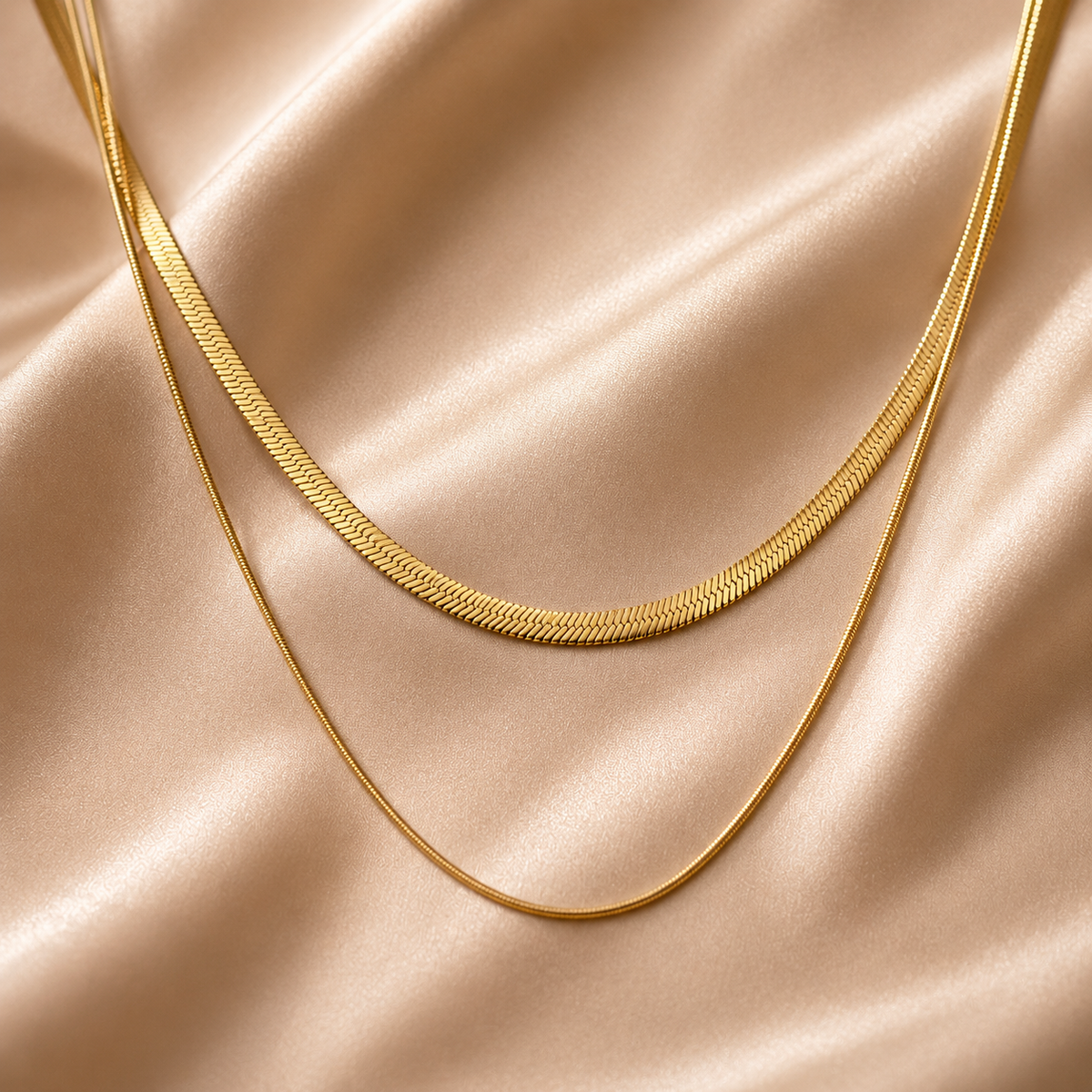 Contour Choker by JouJule, gold-tone layered herringbone-style choker with delicate fine chain