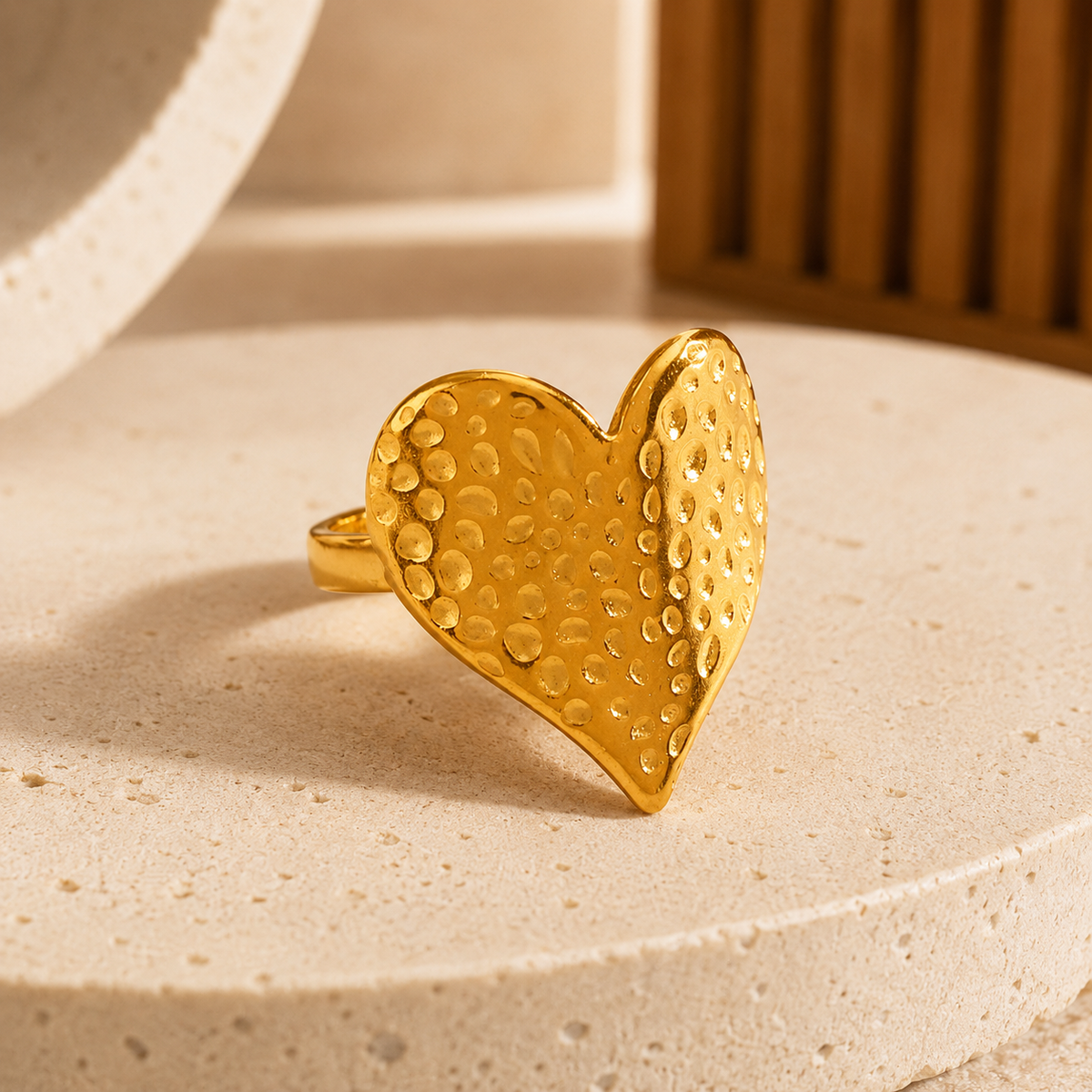 Contour Ring by JouJule, textured gold-tone statement ring with a sculptural heart-inspired design