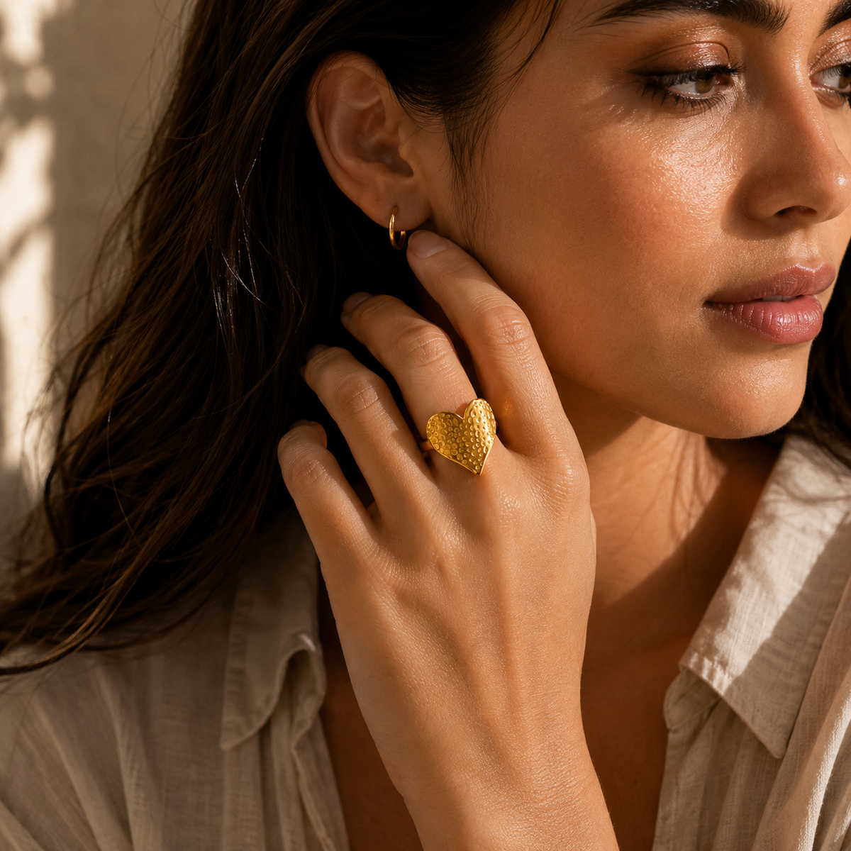 Contour Ring by JouJule textured statement ring styled on model