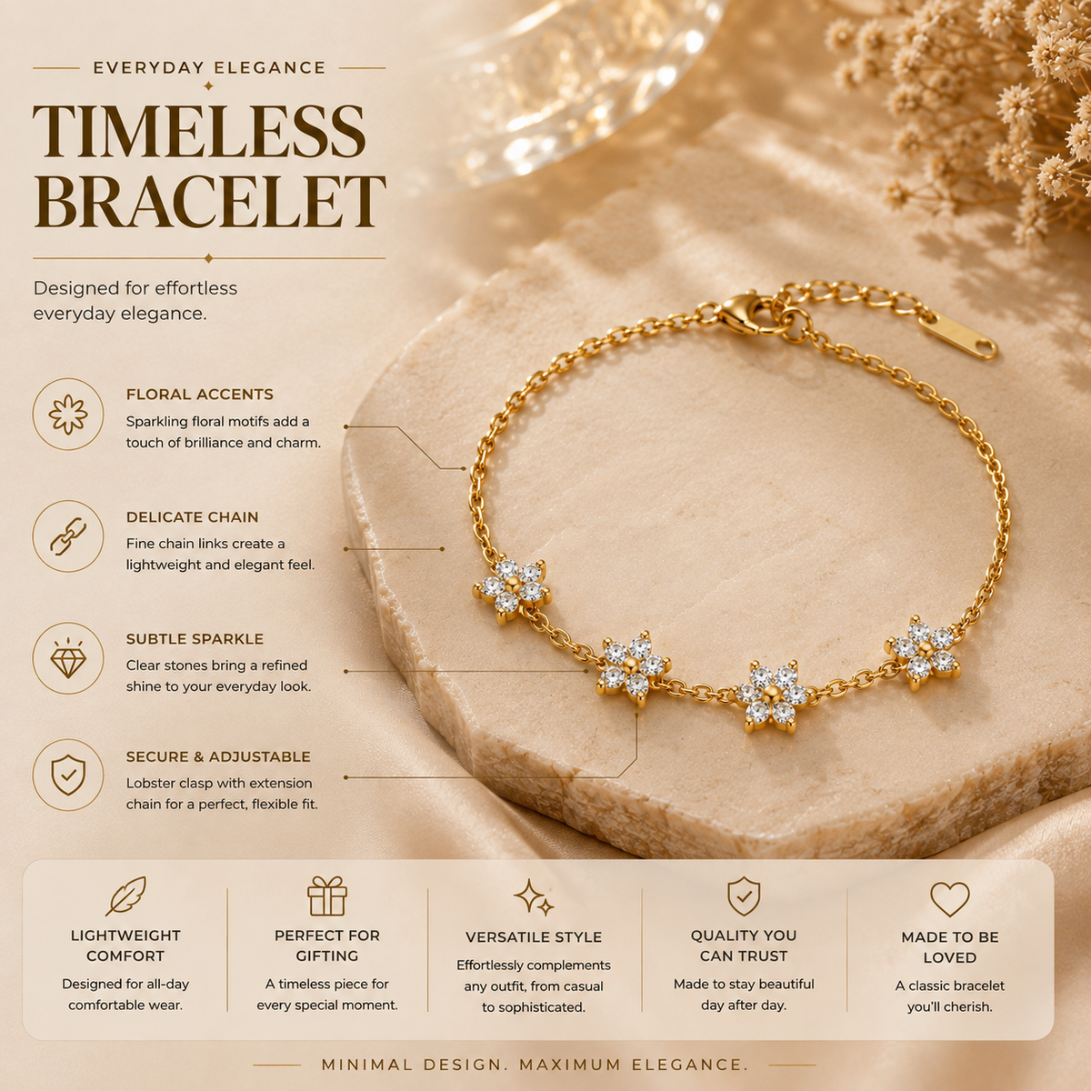 Joū Chain Bracelet by JouJule floral bracelet design details and chain features