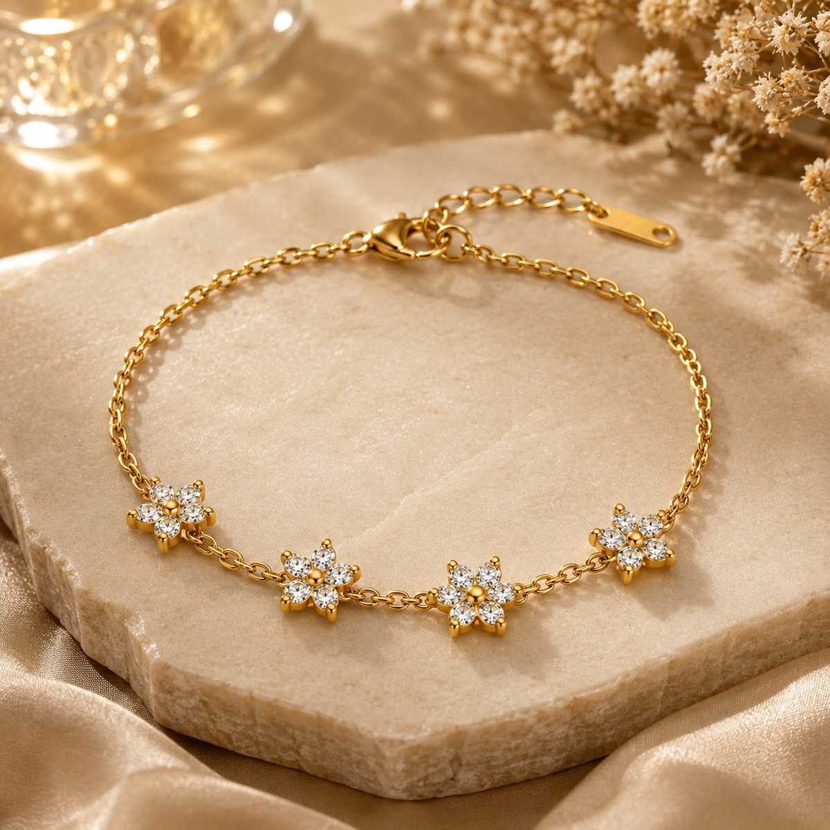 Joū Chain Bracelet by JouJule, gold-tone floral chain bracelet with four flower-inspired accents
