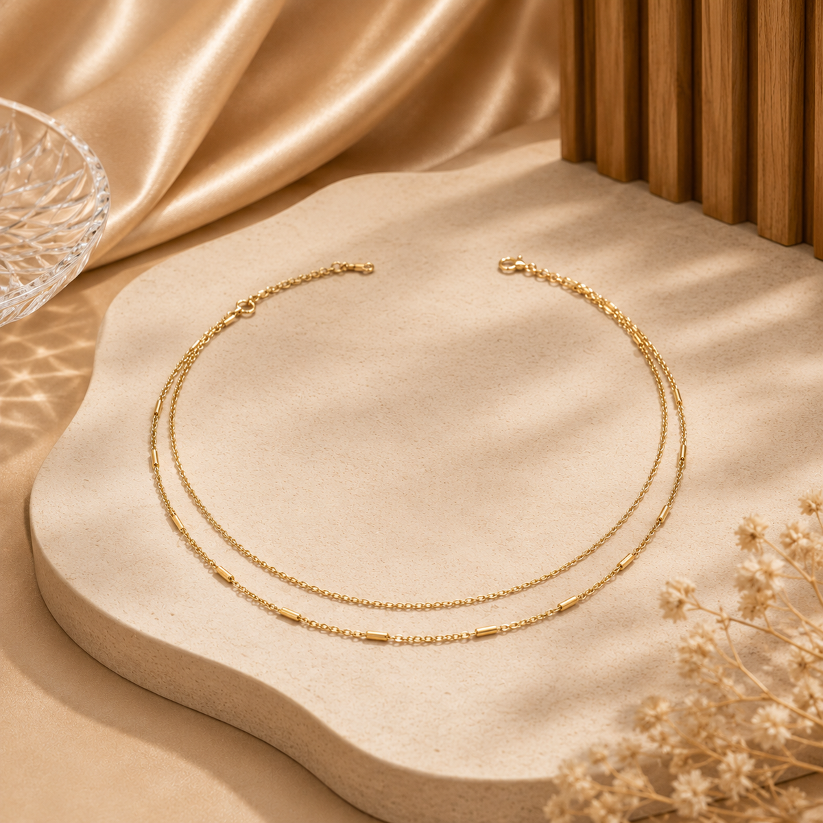 Joū Link by JouJule gold-tone chain necklace with delicate links and cylindrical accents