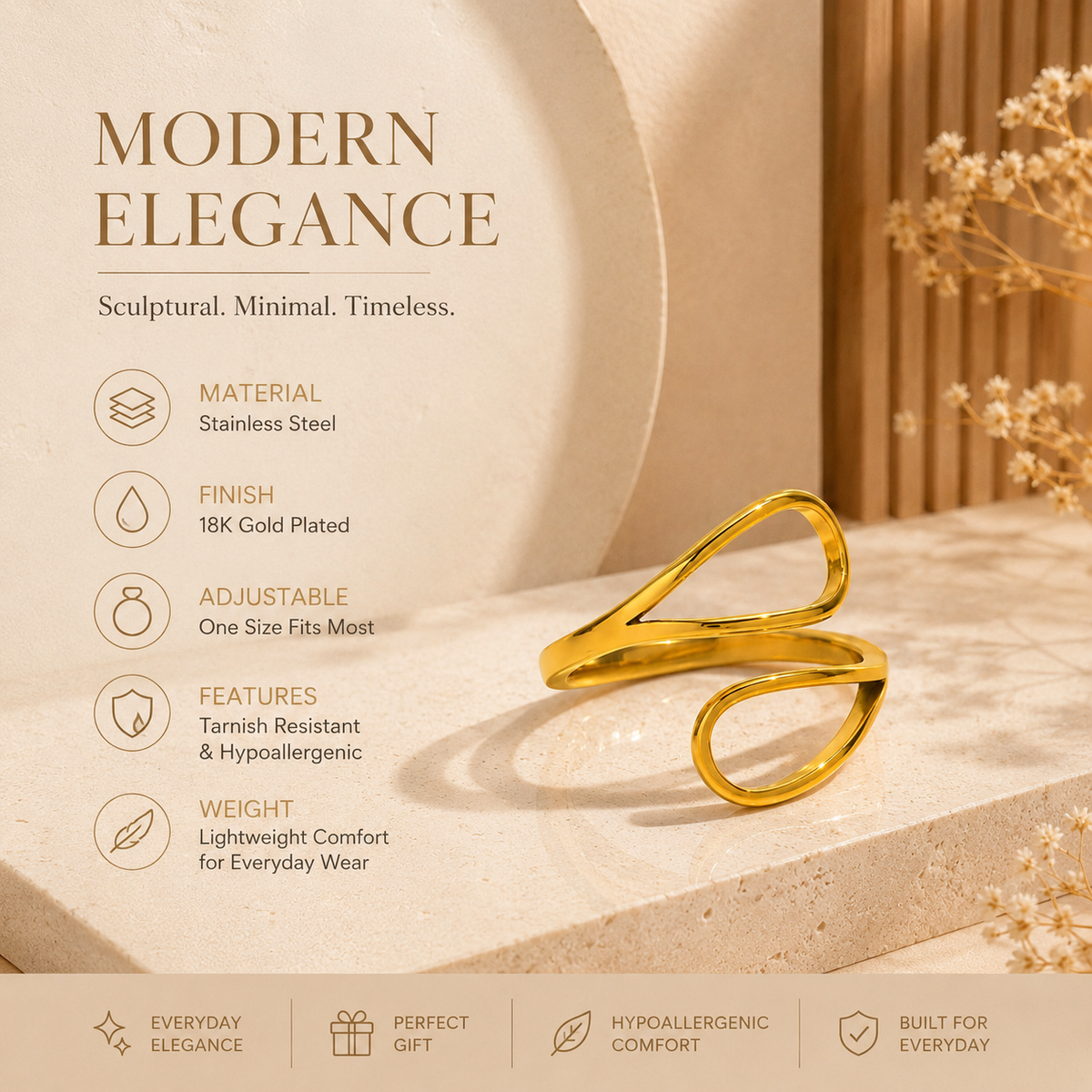 Joū Ring by JouJule, sculptural gold ring design and product details