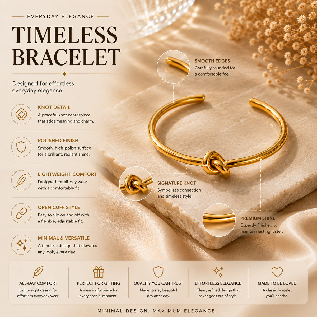 Liora Bangle by JouJule gold-tone bangle design details and sculptural knot feature