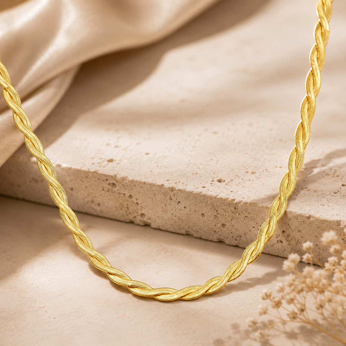 Rosalind Choker by JouJule, gold-tone braided chain choker with intricate woven texture