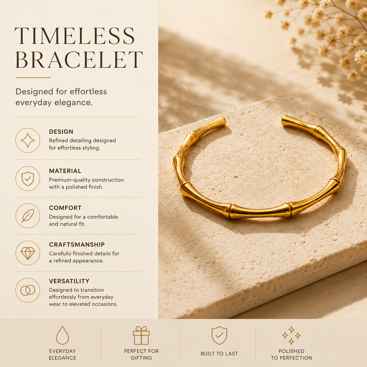 Sculpt Bangle by JouJule gold-tone bangle design details and segmented features