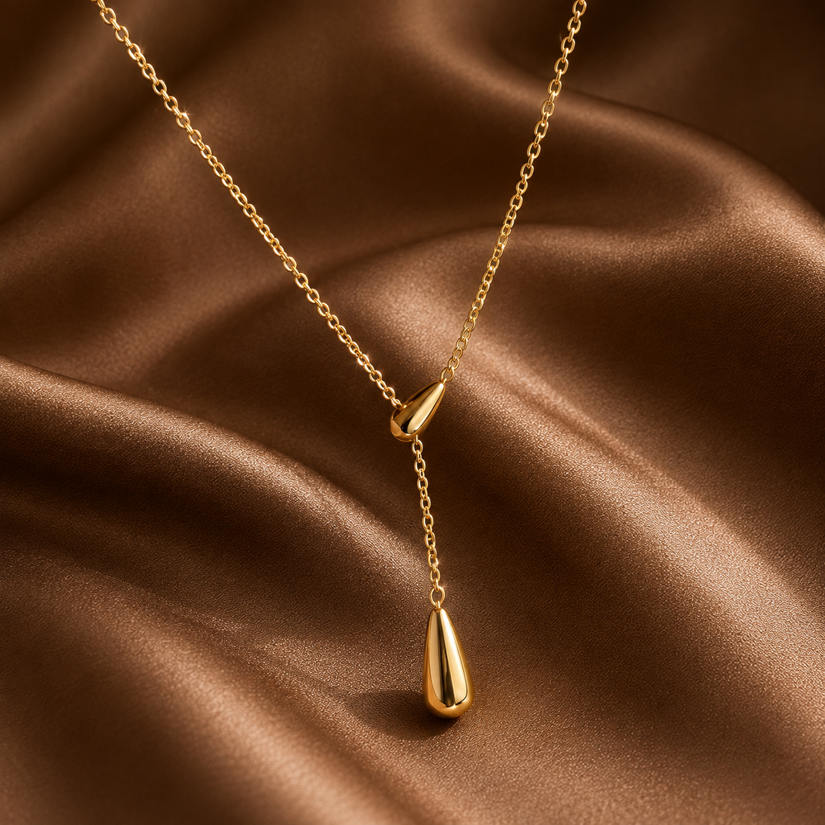 Solstice Chain by JouJule, gold-tone Y-drop chain necklace with sculptural teardrop detail