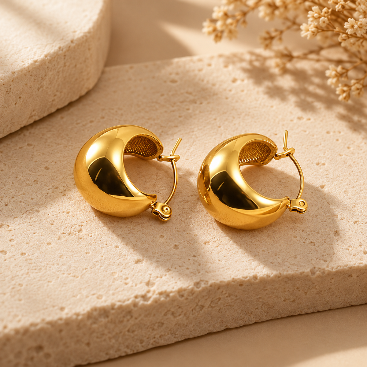 Vesper Studs by JouJule, sculptural gold-tone earrings with bold rounded hoop-inspired design